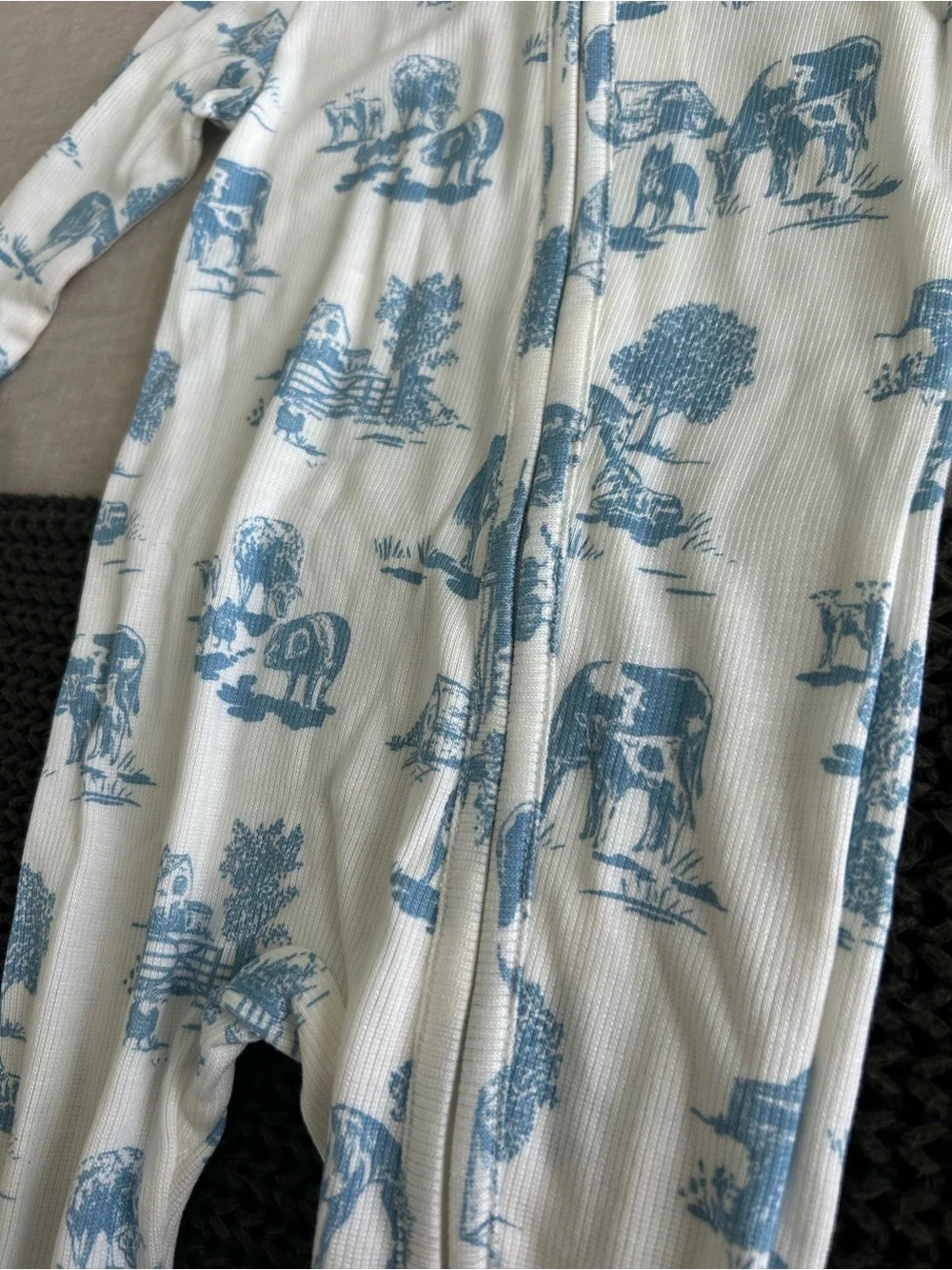 NWT Angel Dear blue farm print ribbed footie pajamas